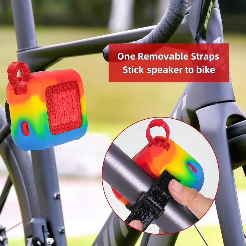 YouKnow Silicone Case for JBL Go 4 Ultra Portable Bluetooth Speaker, with Removable Strap Attach to Bike Golf Cart Boat (Rainbow) - Image 3